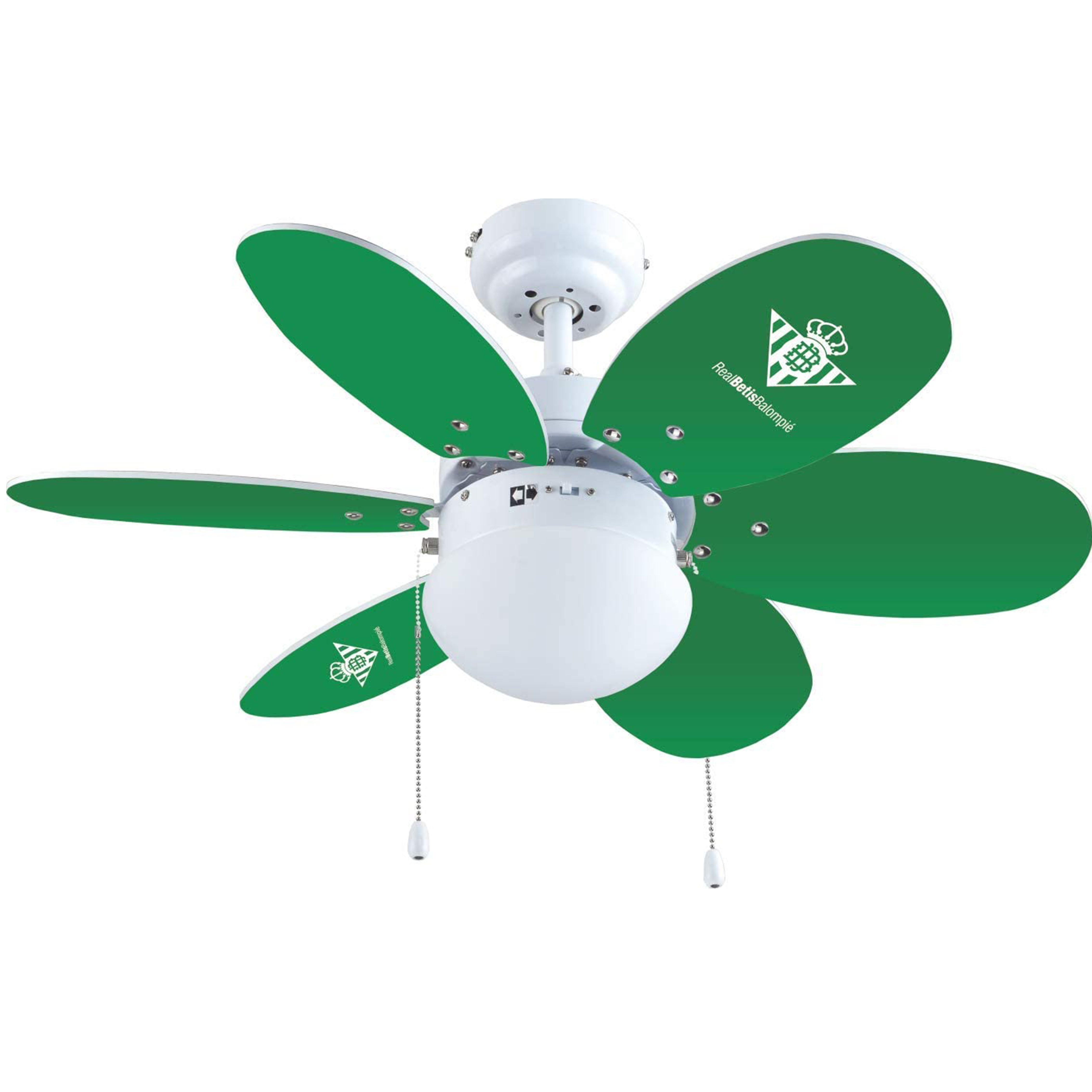 Ventilador De Techo bastilipo real betis con palas reversibles verdiblancas. oficial balompié blanco