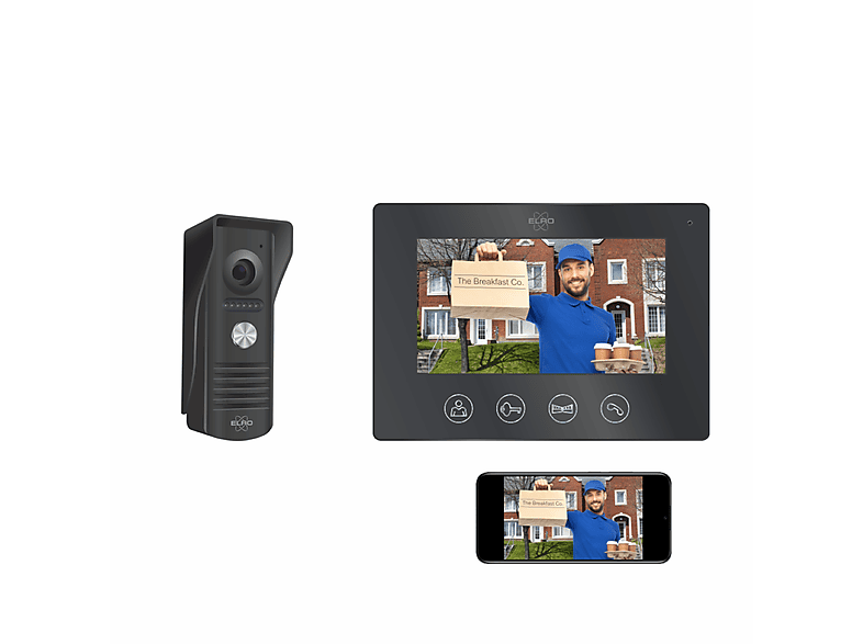 Schwarz Monitor mit Verdrahtete ELRO Türsprechanlage und App, DV50