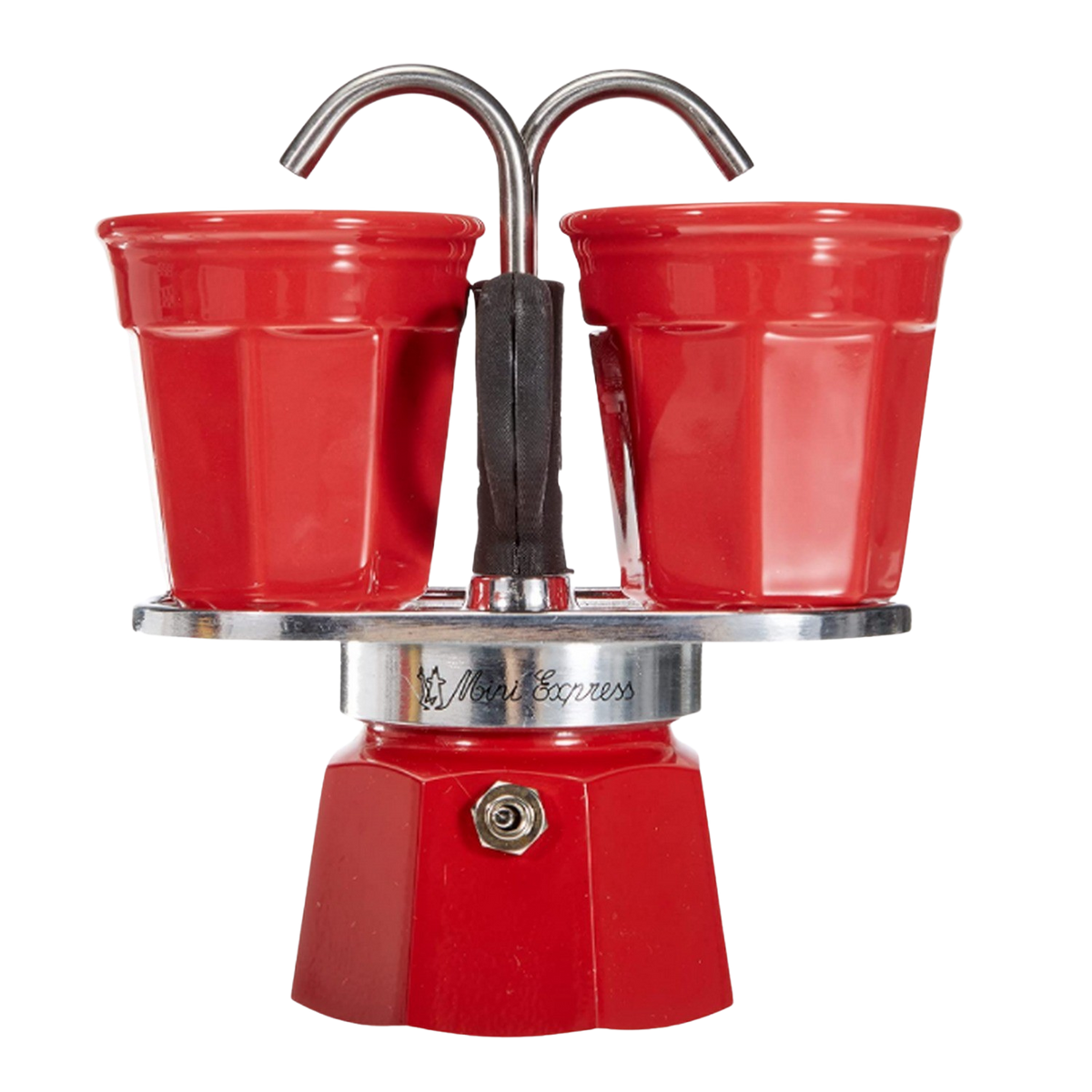 BIALETTI Set Mini R Tassen Espressokocher 2TZ RED für 2 Rot