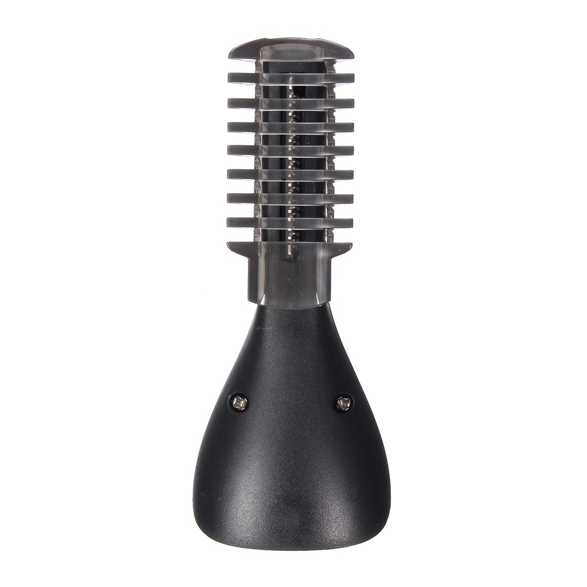Zanzariera nera con un design unico, isolata su sfondo bianco, con una base a forma di cono.