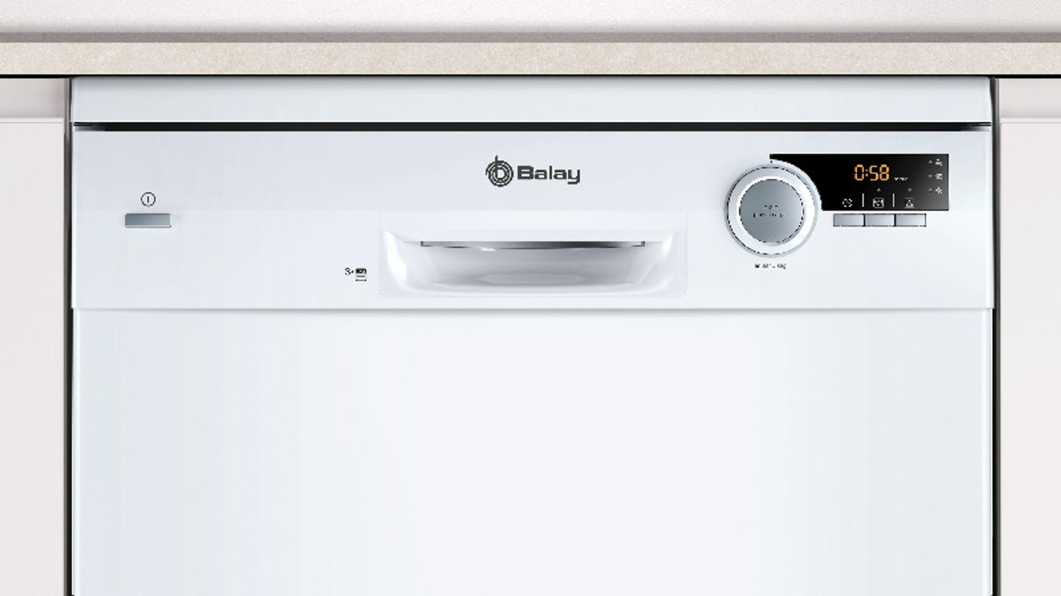 Srebrna kuchenka mikrofalowa Miele, czarne drzwi, wyświetlacz cyfrowy z czasem i kontrolkami.