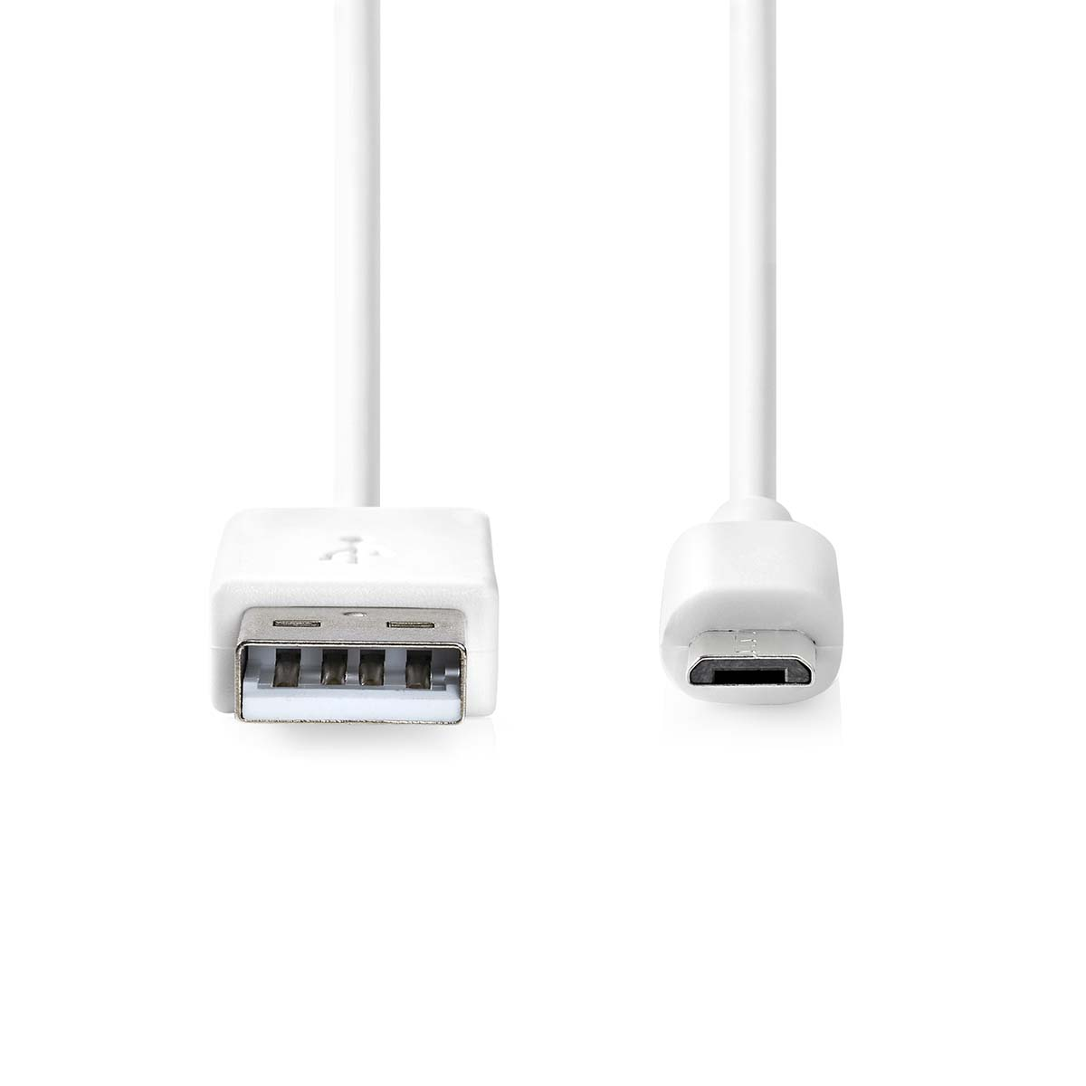 Weißes USB-zu-Micro-USB-Kabel mit Anschlüssen an beiden Enden.