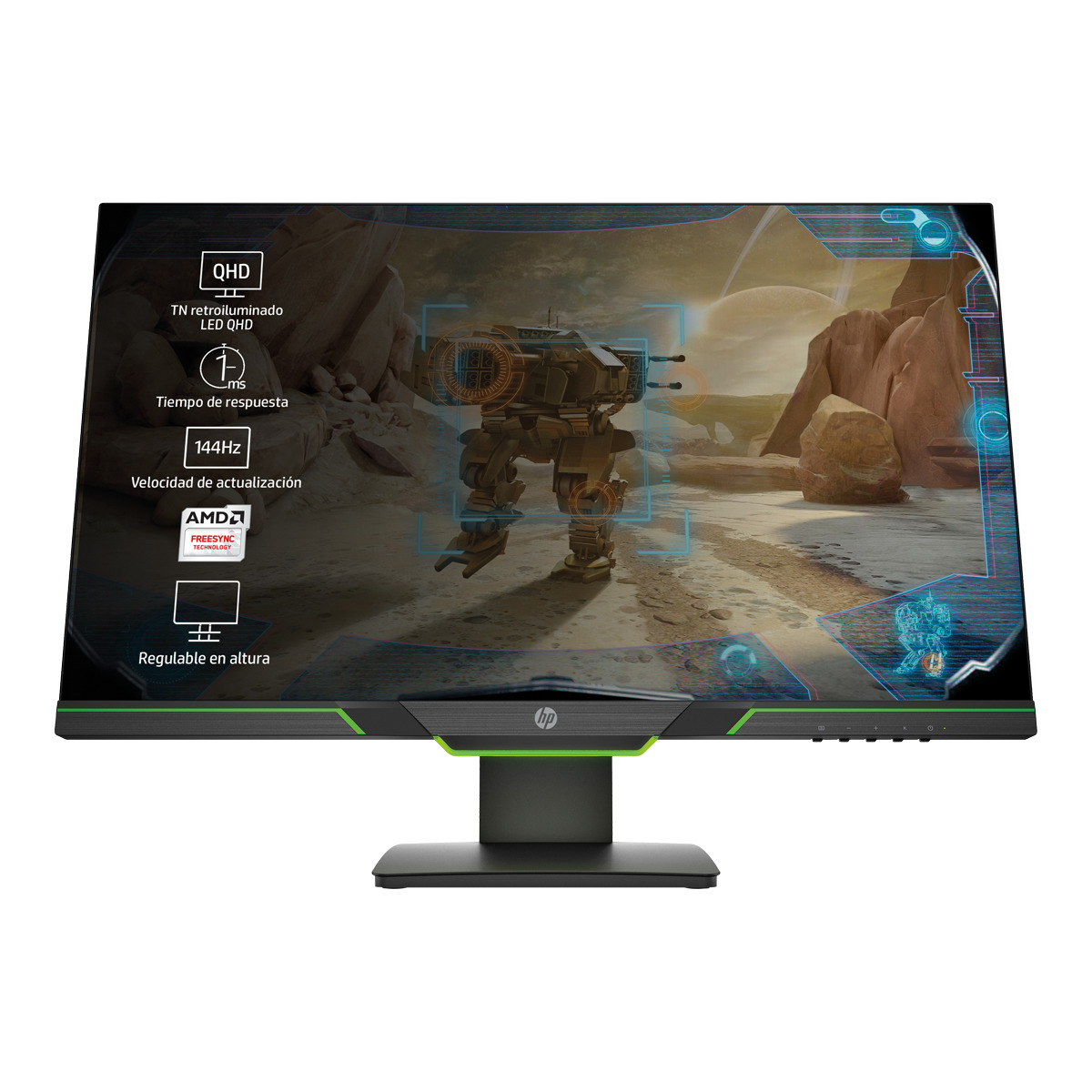 Monitor gaming - 3WL54AA HP, 27 ", QHD, 1 ms, 1 HDMI 2.01 Display Port 1.2 (con soporte para HDCP), Negro