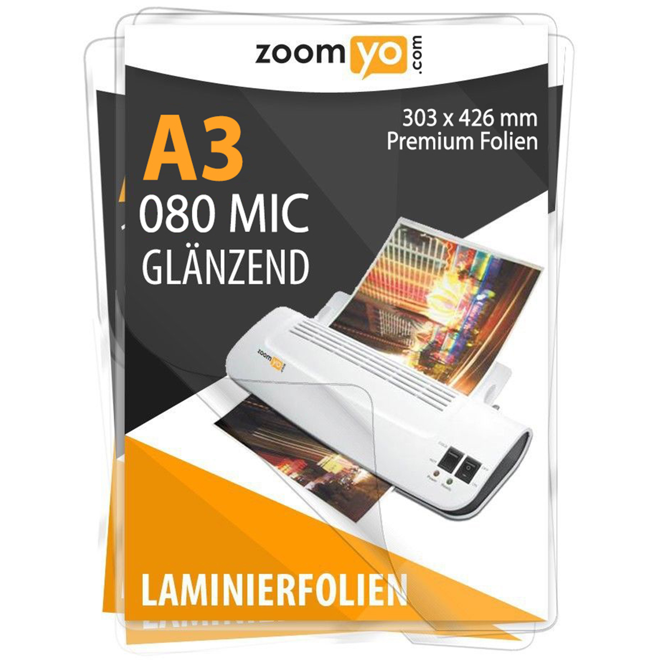 x Laminierfolien Micrometer, DIN Laminiergeräte A3,glänzend, alle Laminierfolien 2 80 ZOOMYO für handelsüblichen