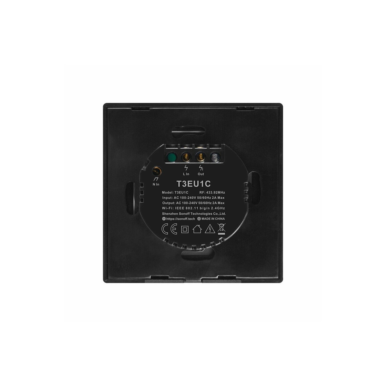 Schwarzes Smart Home Gerät mit Anschlüssen und Logo.