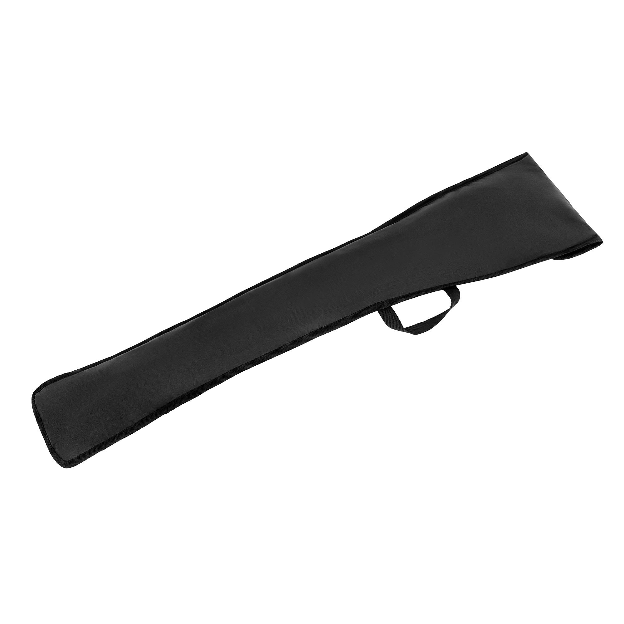 Eine schwarze, lange, schmale Hülle mit Griff, wahrscheinlich für ein langes, dünnes Objekt.