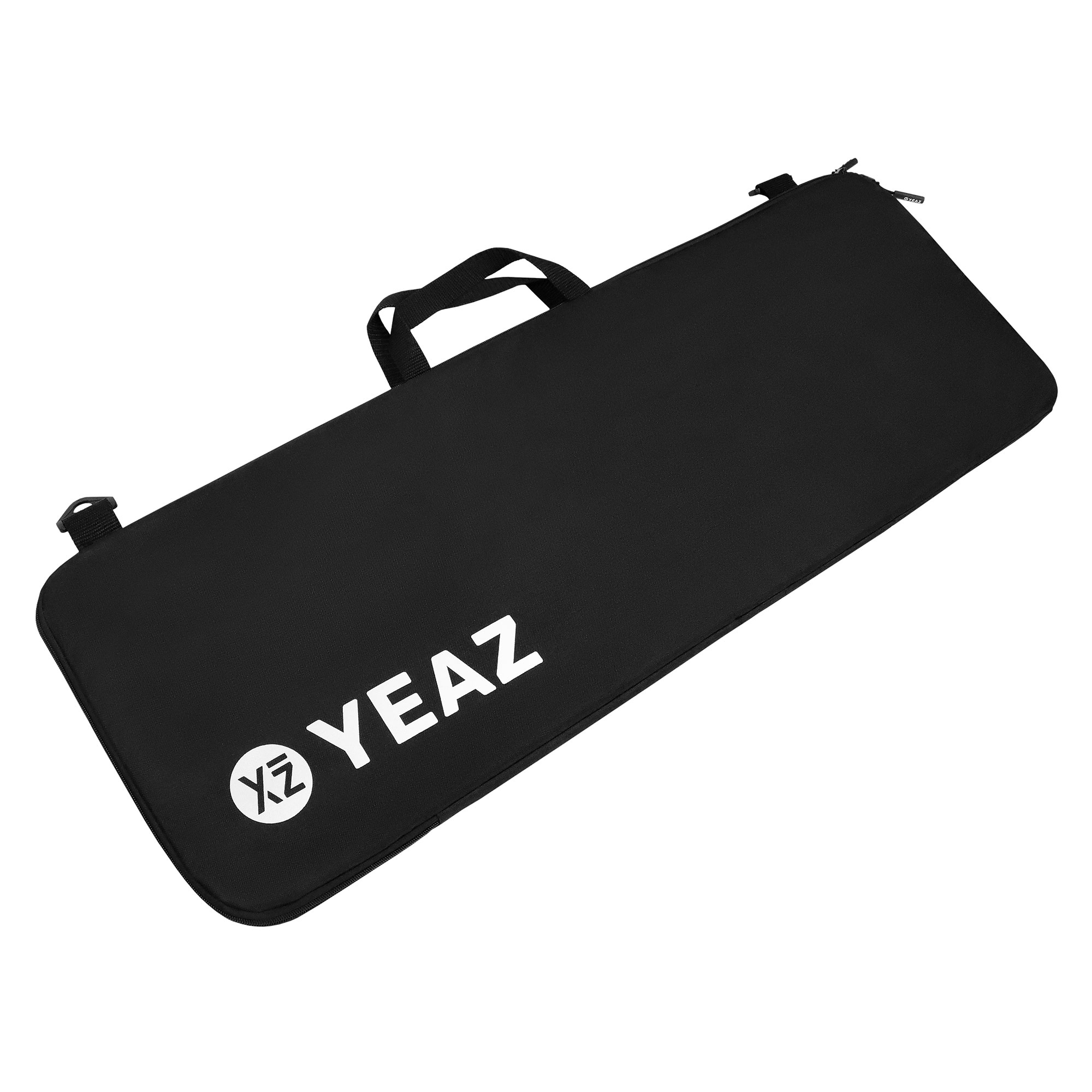 Schwarze Tasche mit YEAZ-Logo, zum Tragen von Gegenständen.