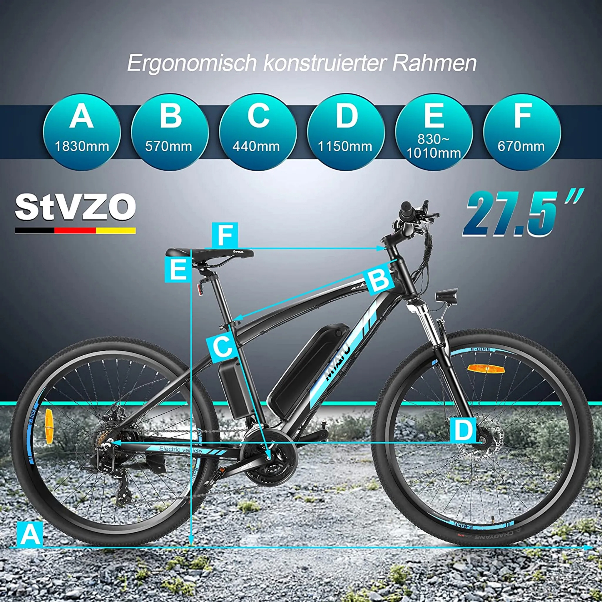 MYATU 5687 Rahmenhöhe: Zoll, 27,5 95 cm, Schwarz Mountainbike (Laufradgröße: Blau) Unisex-Rad