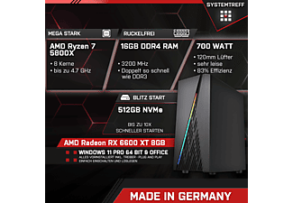 SYSTEMTREFF High-End Gaming, Gaming PC mit AMD Ryzen™ 7 Prozessor, 16 GB RAM, 512 GB mSSD, AMD Radeon RX 6600 XT 8GB GDDR6