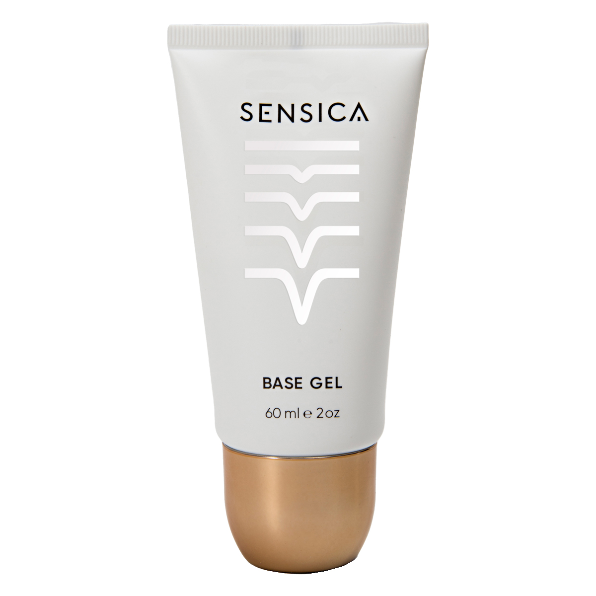 Un tubo blanco de Sensica Base Gel con tapa dorada, etiquetado con la marca y el nombre del producto.