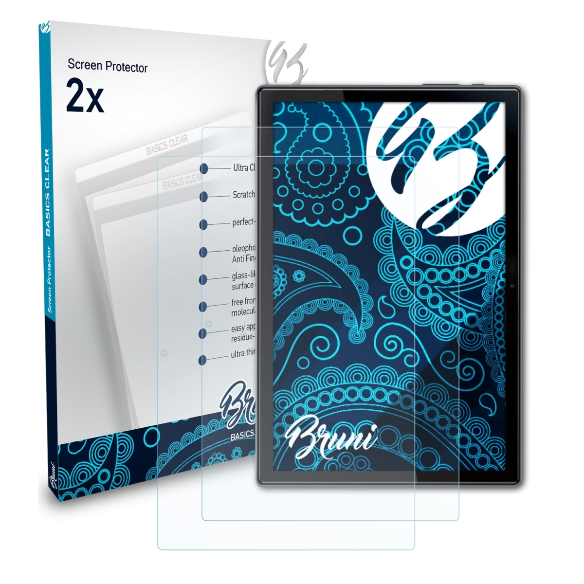 BRUNI 2x Basics-Clear Touch 102 Notepad Tablet) Schutzfolie(für Dragon