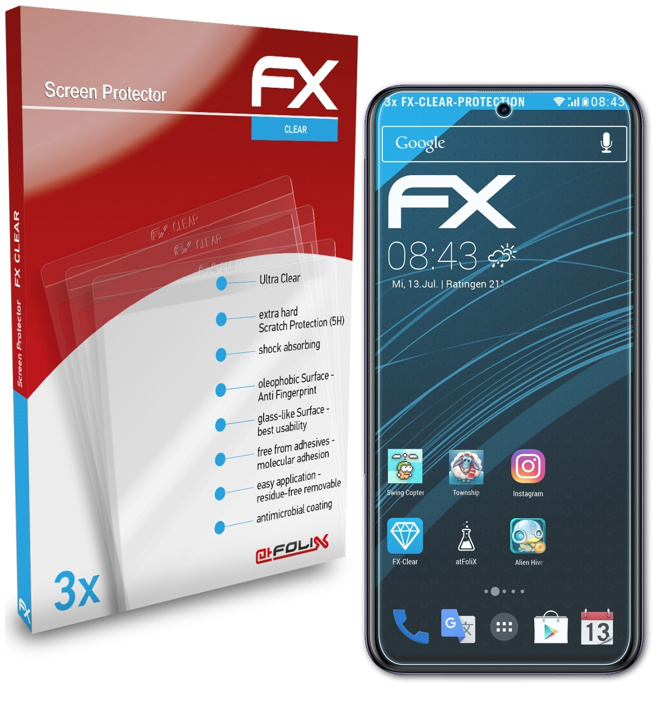 ATFOLIX 3x P30 Displayschutz(für Homtom Pro) FX-Clear