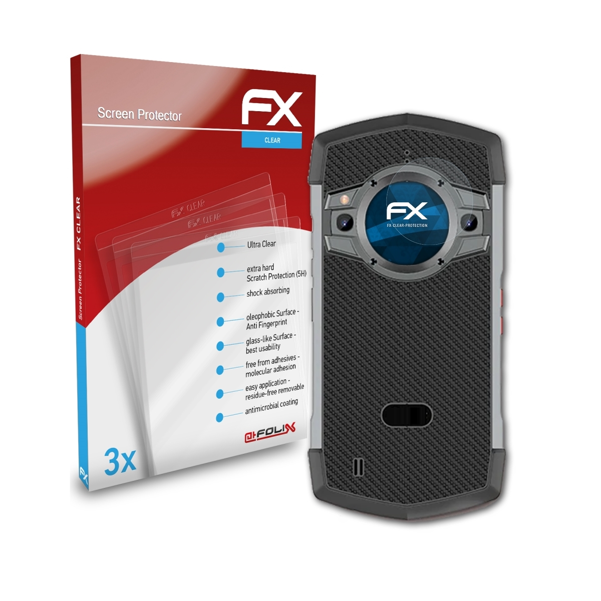 ATFOLIX 3x FX-Clear Displayschutz(für Lens) Unihertz TickTock
