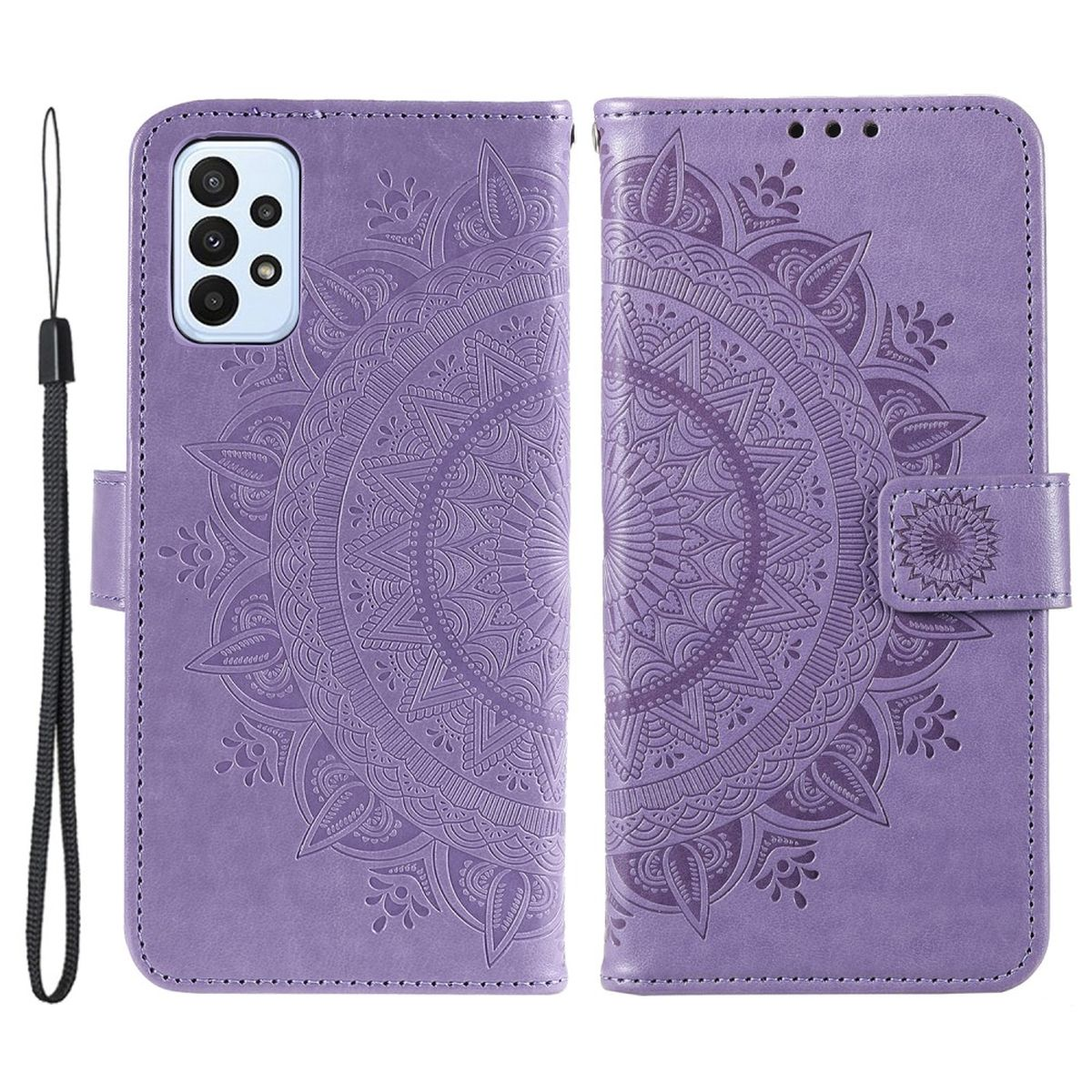 COVERKINGZ Klapphülle mit A23, Lila Bookcover, Samsung, Mandala Muster, Galaxy