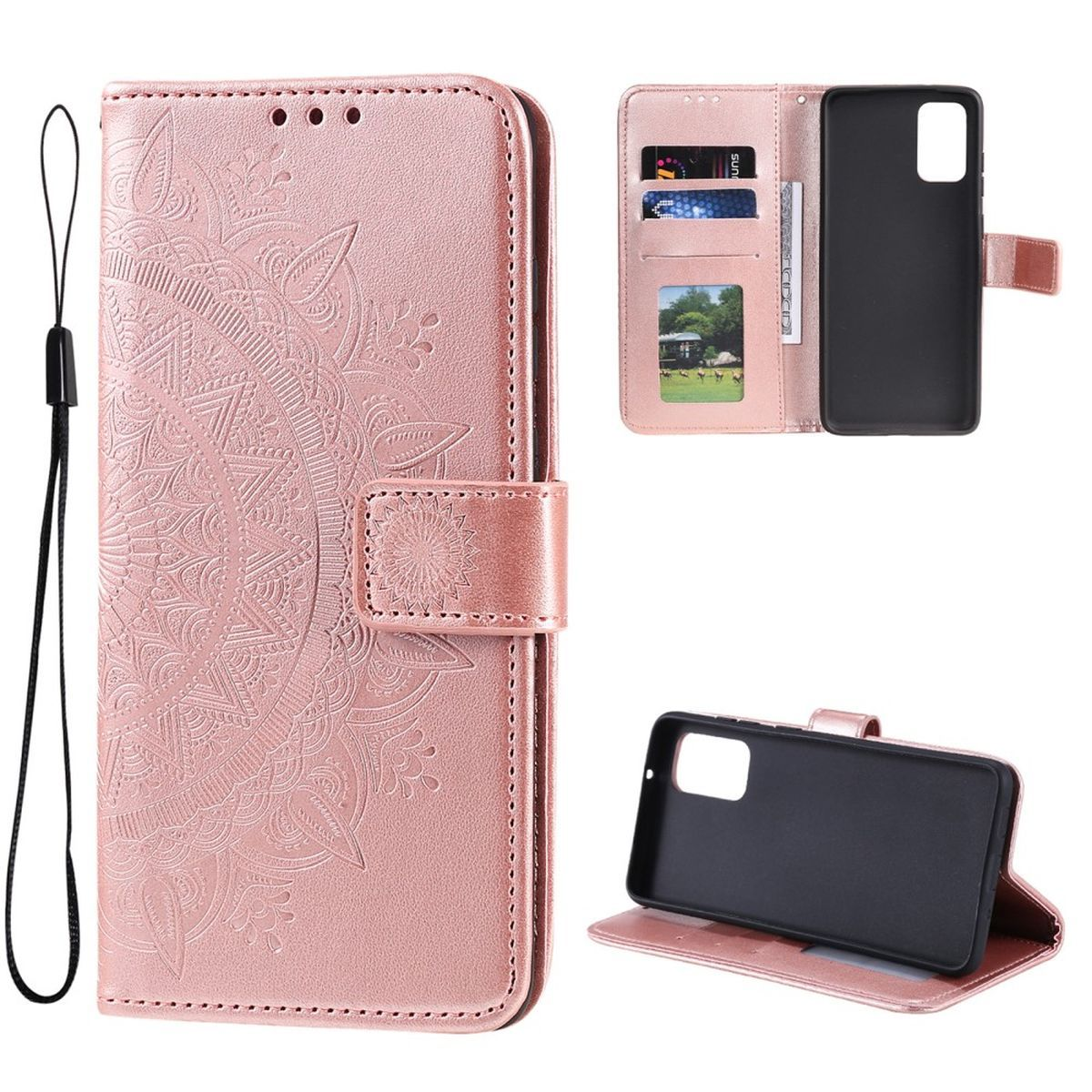 COVERKINGZ Klapphülle mit Mandala Muster, 5G, Galaxy Samsung, Bookcover, Rosegold M23