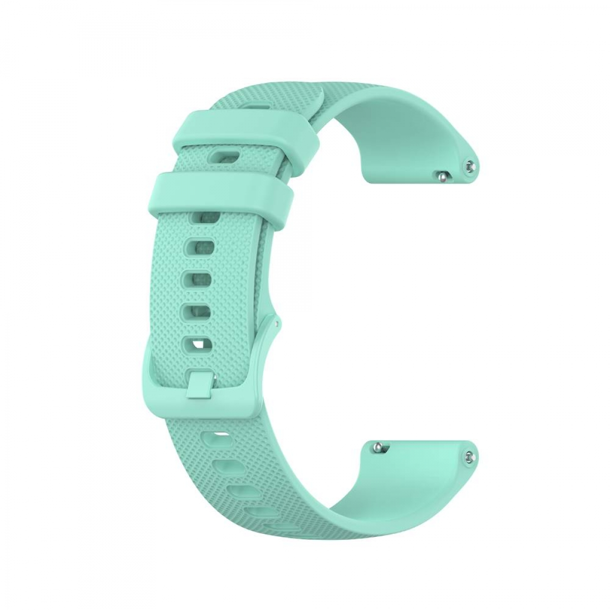 Minzgrünes Uhrenarmband mit strukturierter Oberfläche, Schnalle und Stiften. In C-Form.