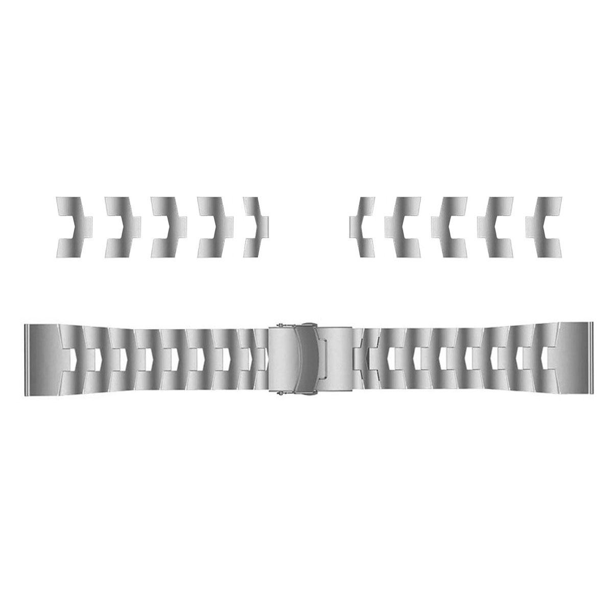 Uhrenarmband mit abnehmbaren Metallgliedern und Verschluss.