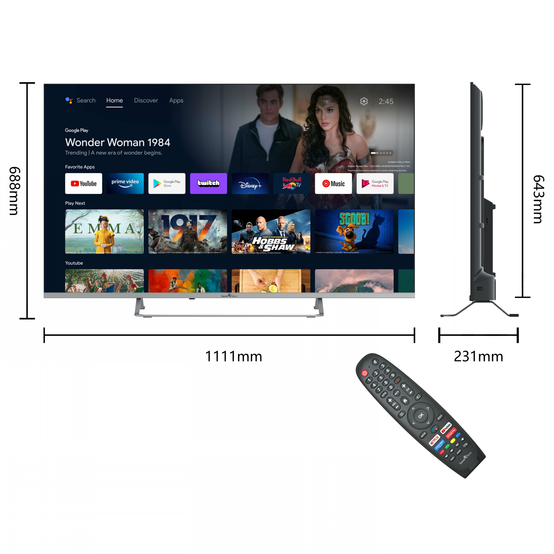 QLED UHD TECH TV, 4K, cm, Zoll (Flat, 11.0) TV 50 Smart LED / TV 50QA20V3 Zoll SMART android SMART 50 126