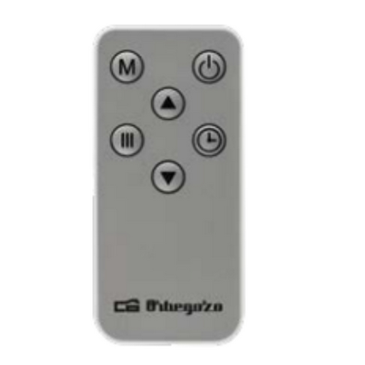 Pilot z kilkoma przyciskami. Szary kolor, białe tło.