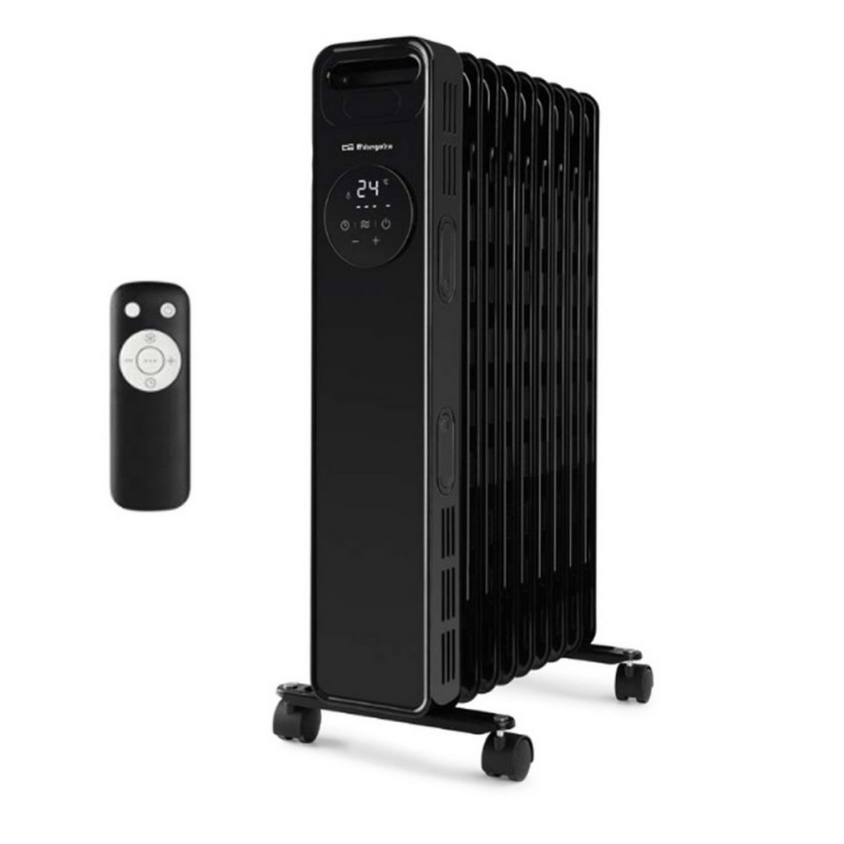 Czarny głośnik z teksturowaną powierzchnią i otworem wentylacyjnym. Ma cztery okrągłe nóżki.