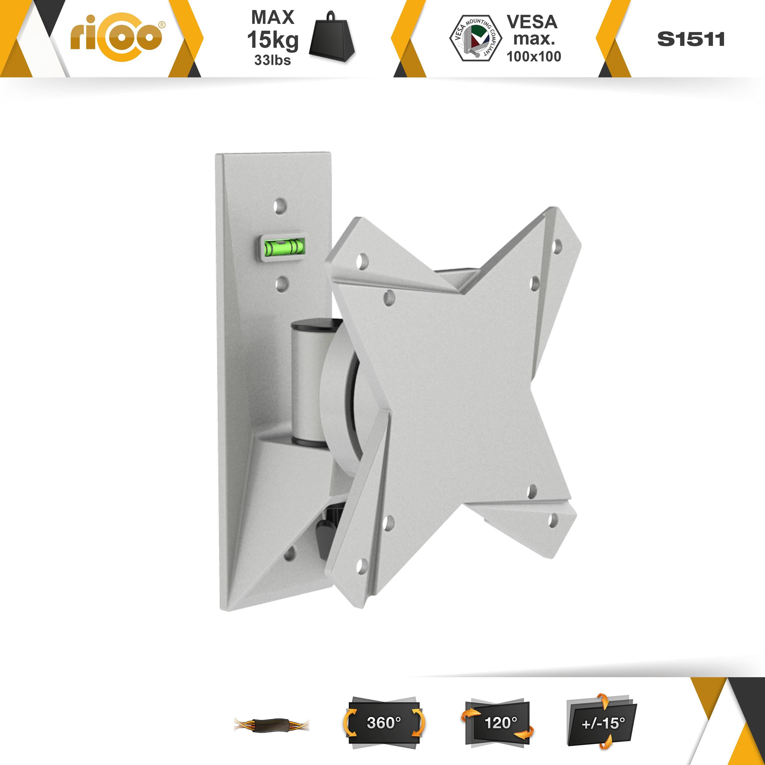 für universal 100 S1511 Wand Monitor Grau RICOO bis x schwenkbar Wandhalterung, 100 auch curved VESA TV neigbar Halterung