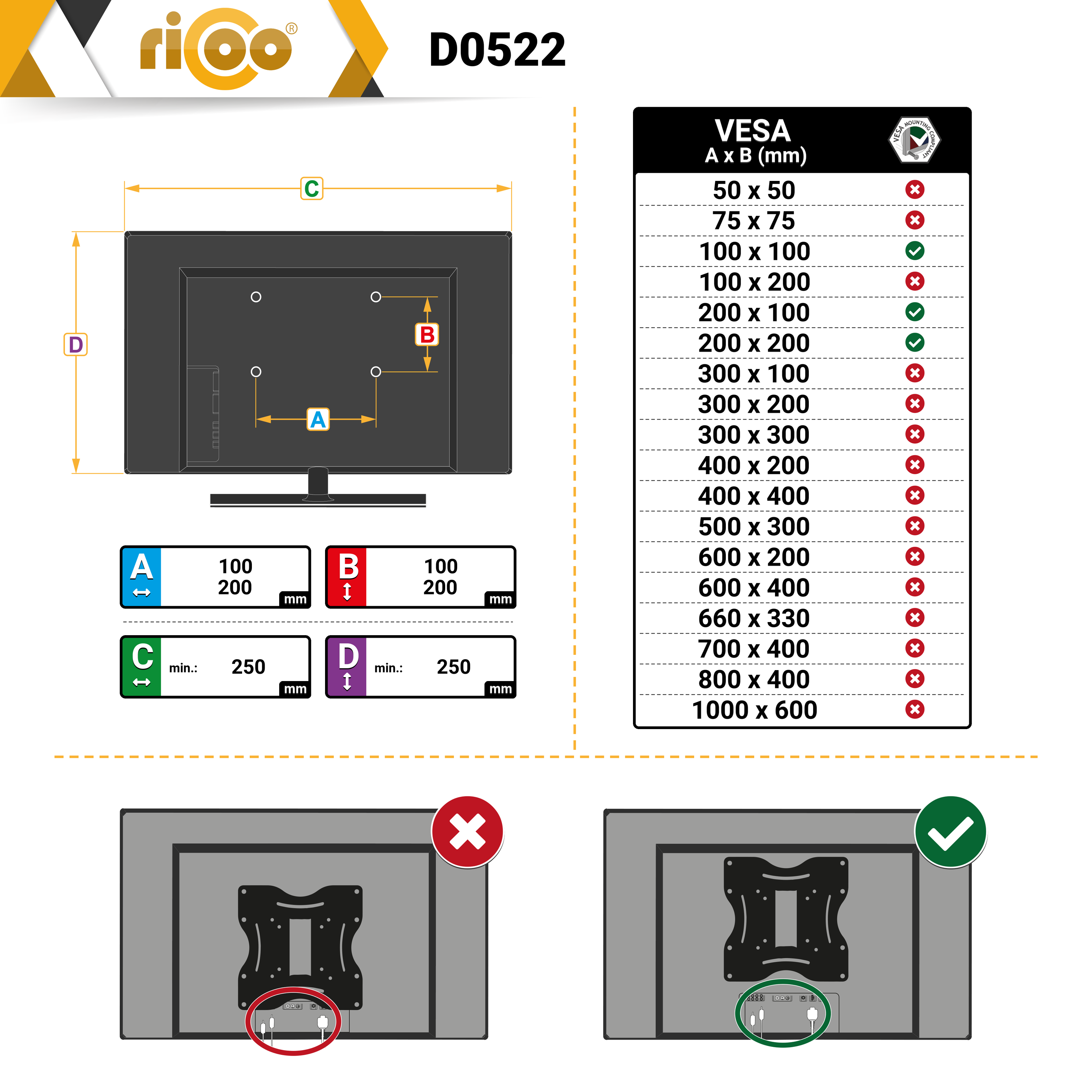 RICOO D0522 drehbar Deckenhalter Halterung für Fernsehhalterung Deckenhalterung, Decke schwenkbar höhenverstellbar Schwarz TV