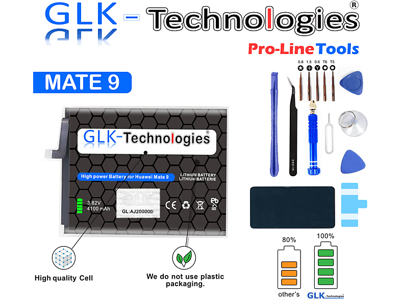GLK-TECHNOLOGIES High Power Ersatzakku für Huawei Mate 9 Akku 4100mAh inkl. PROFI Werkzeug Set Lithium-Ionen-Akku Smartphone Ersatz Akku