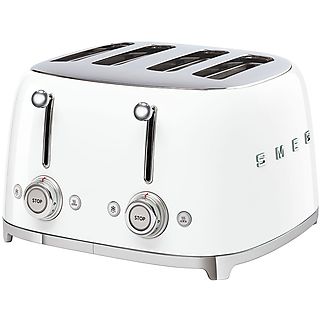 Tostadora - SMEG TSF03WHEU, 2000 W, 4 ranuras, 4 rebanadas, 6 niveles tostado, Blanco