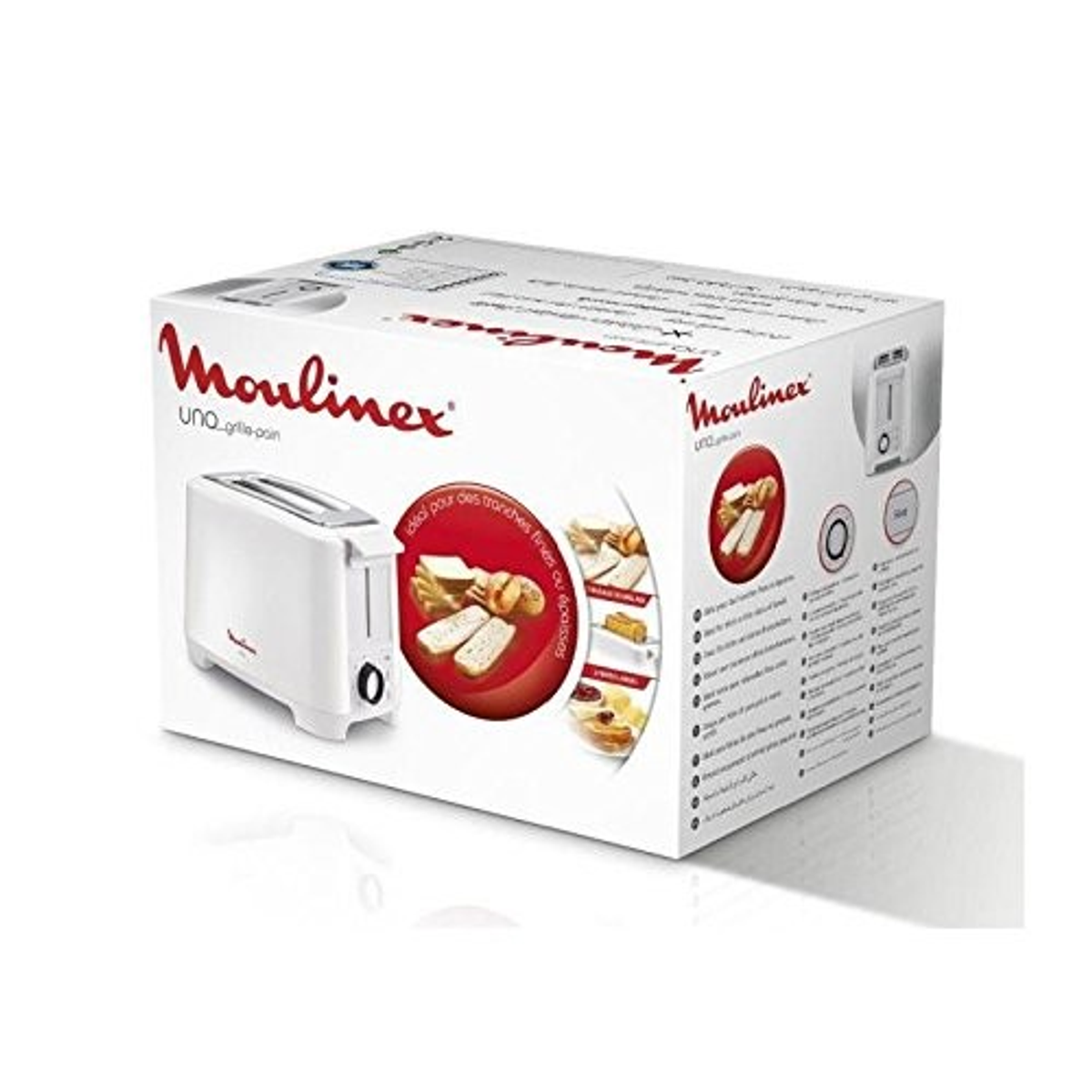 Tostadora en caja. Caja blanca y roja.