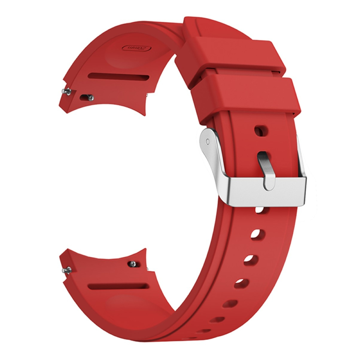 Rotes Armband mit silberner Schnalle.