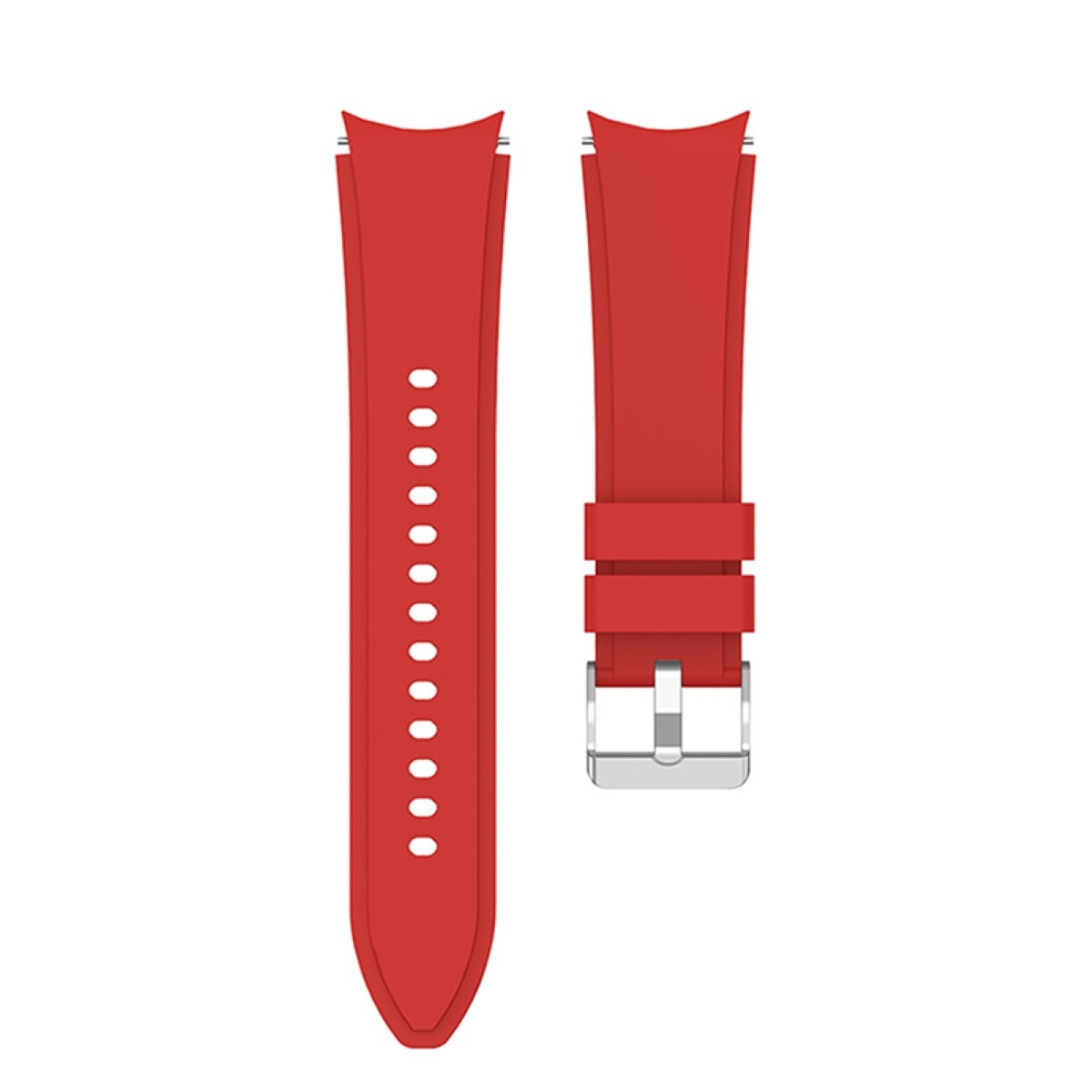 Rote Uhrenarmbänder mit silberner Schnalle. Ein Armband hat Löcher zur Verstellung, das andere einen Verschluss.
