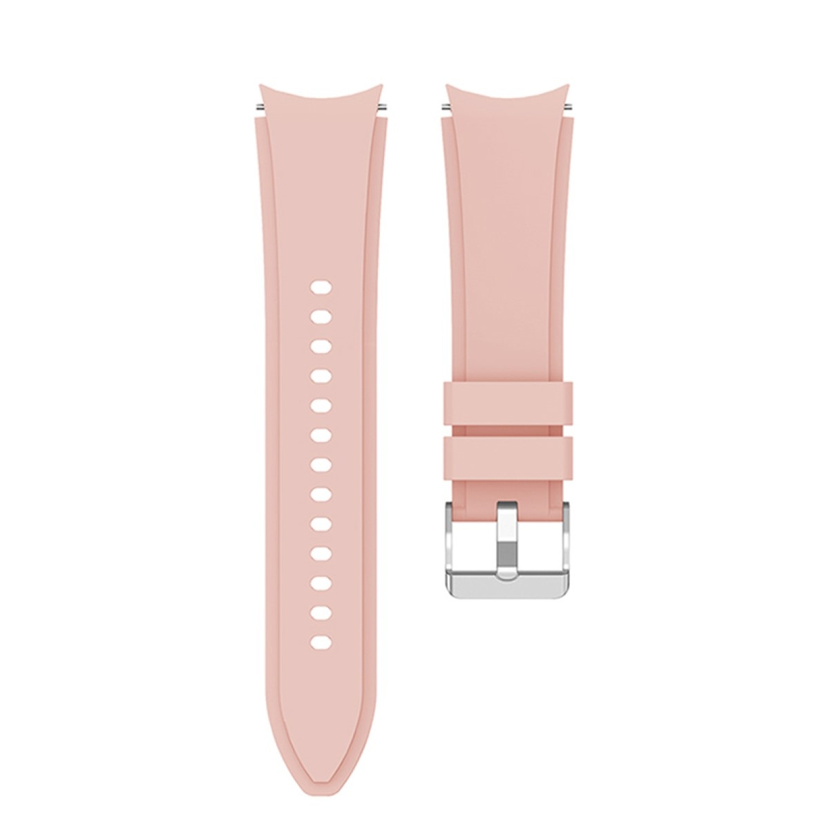 Zwei rosa Uhrenarmbänder mit Löchern und silberner Schnalle.