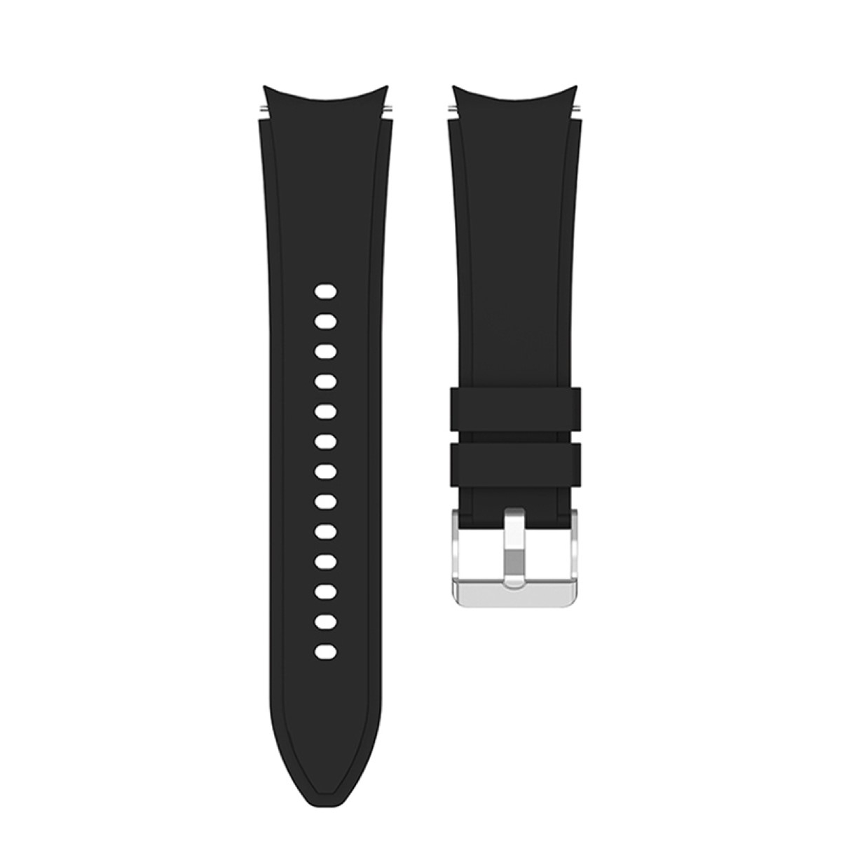 Schwarzes Uhrenarmband mit Löchern und Schnalle.