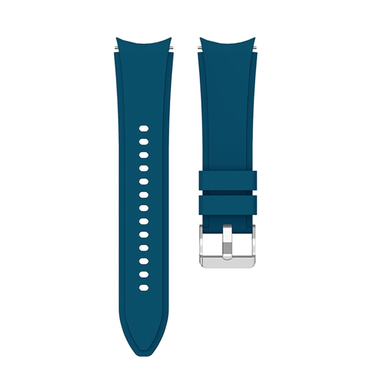 Zwei blaue Uhrenarmbänder mit silberner Schnalle. Die Armbänder liegen auf weißem Hintergrund.