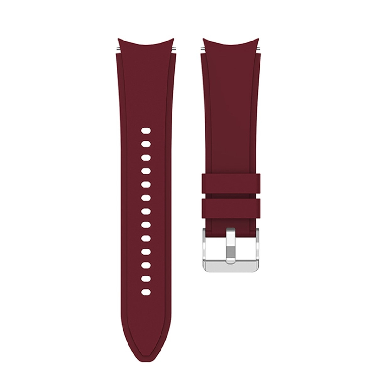 Burgunderfarbene Uhrenarmbänder mit silberner Schließe.