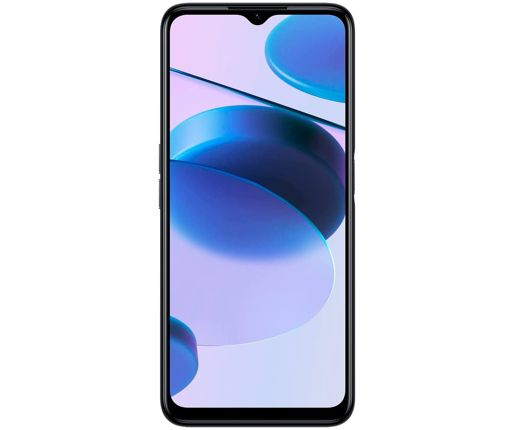 Czarny smartfon z fioletowo-niebieską abstrakcyjną tapetą.