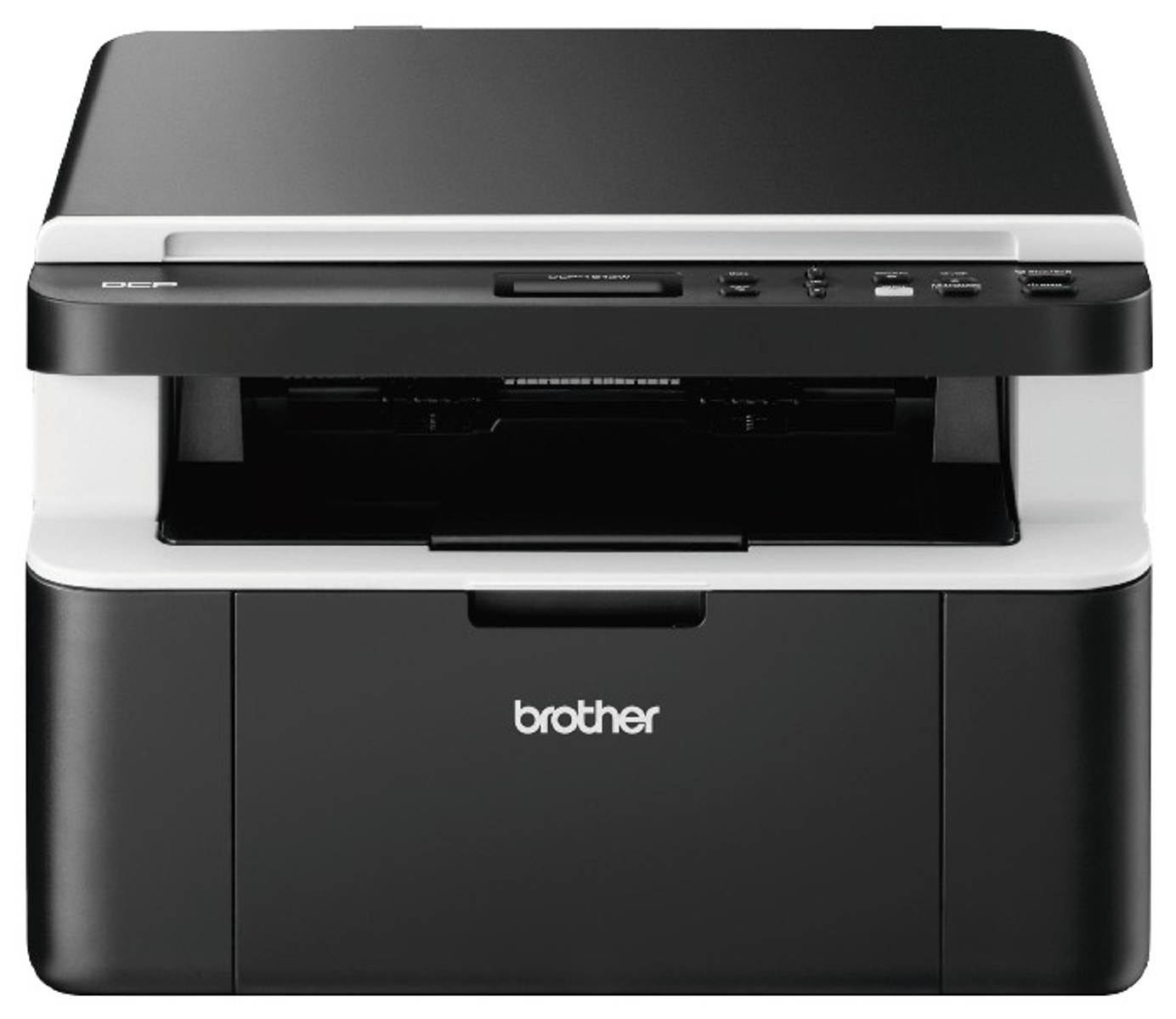 Impresora láser blanco y negro. El logotipo de la marca es visible en el frente.