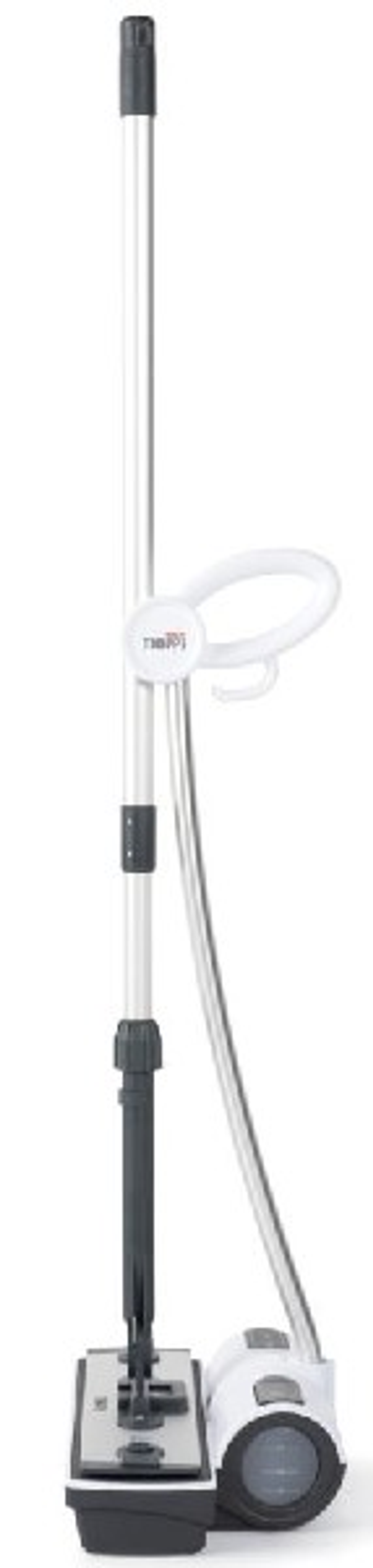 Biało-srebrna myjka do podłóg z długim uchwytem i głowicą czyszczącą.