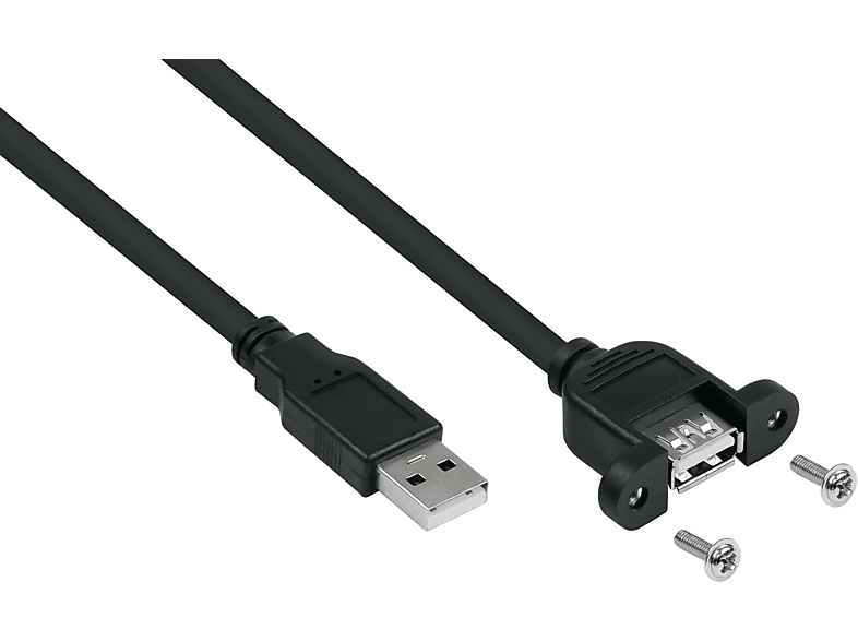 KABELMEISTER Stecker A an Buchse A,Premium, AWG28 / AWG24, KUPFER, schwarz USB 2.0 Einbau-Verlängerung