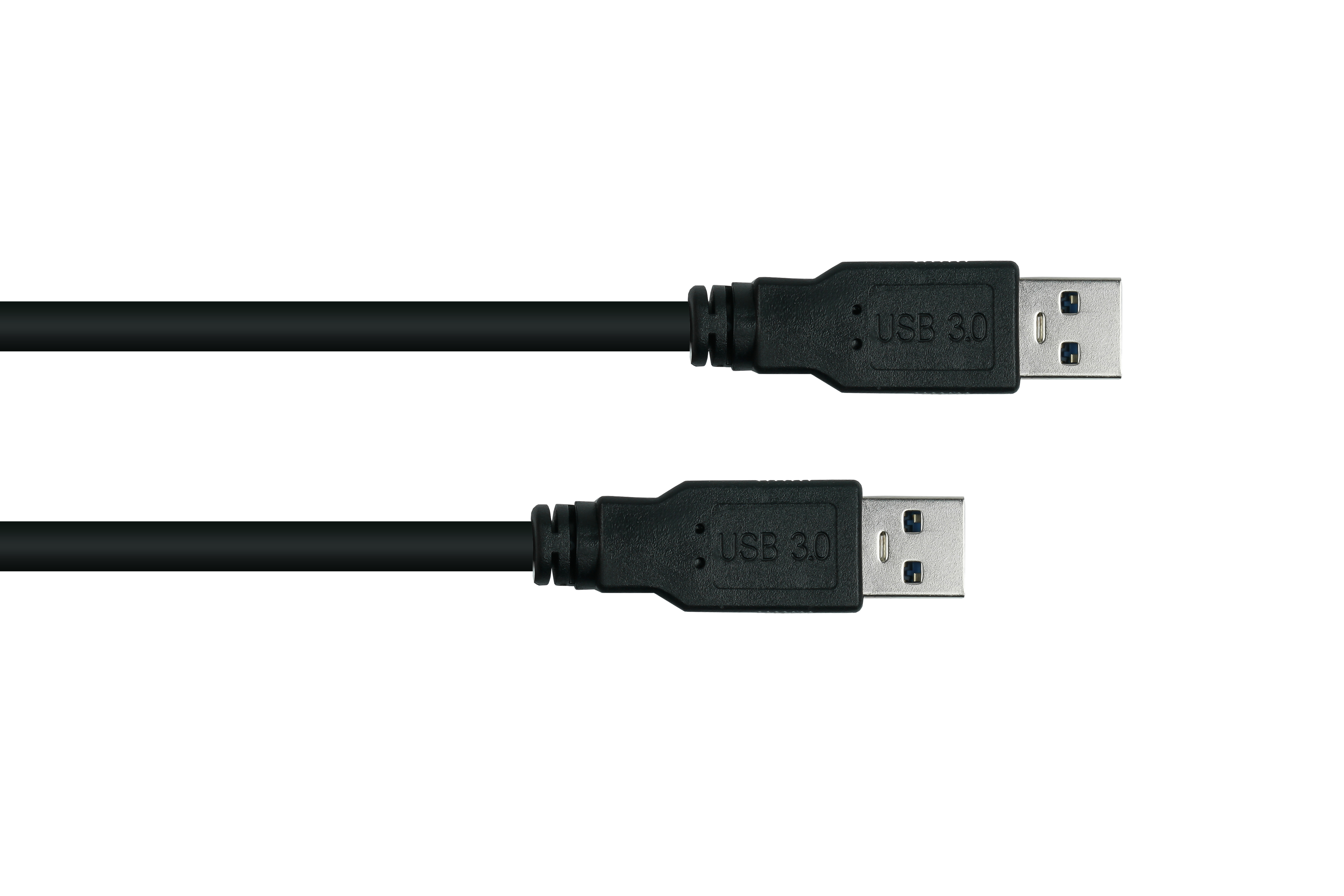 Due cavi USB 3.0 neri con connettori USB. I cavi sono su sfondo bianco.