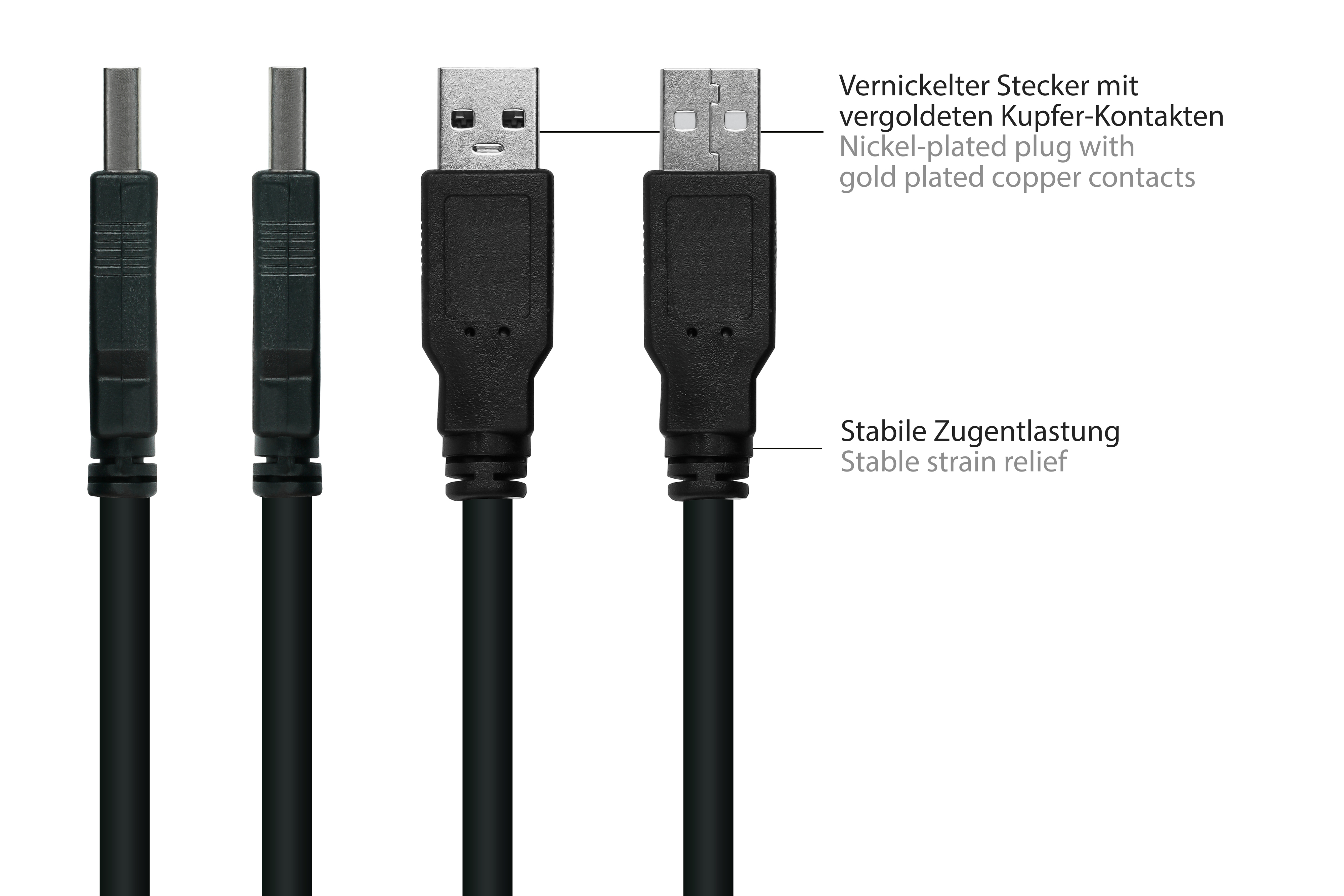 KUPFER, AWG28 A,Premium, an schwarz AWG24, Buchse USB A / Einbau-Verlängerung Stecker KABELMEISTER 2.0