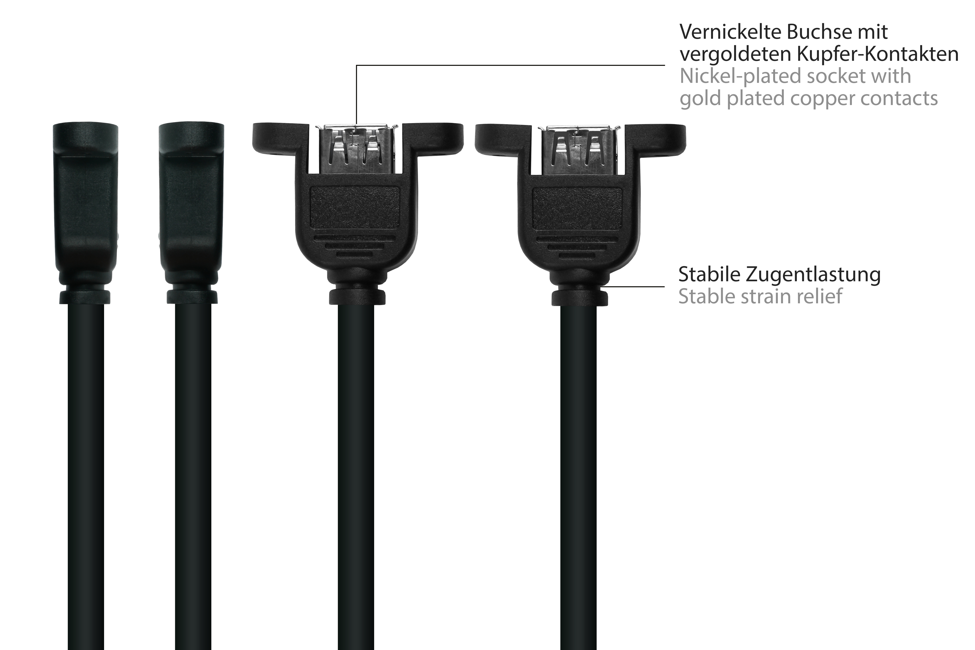 KABELMEISTER Stecker A 2.0 A,Premium, AWG28 Buchse Einbau-Verlängerung / USB KUPFER, AWG24, an schwarz