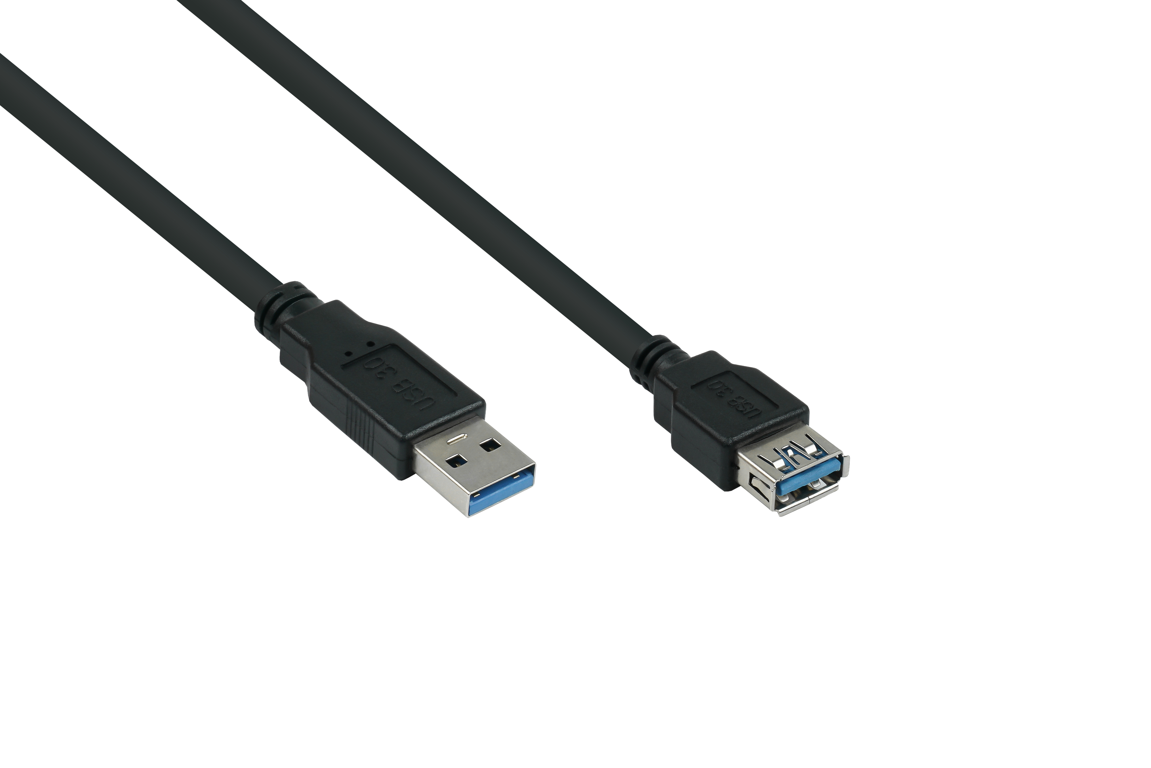Cavo USB 3.0 con connettori USB A maschio ad entrambe le estremità, nero, su sfondo bianco.