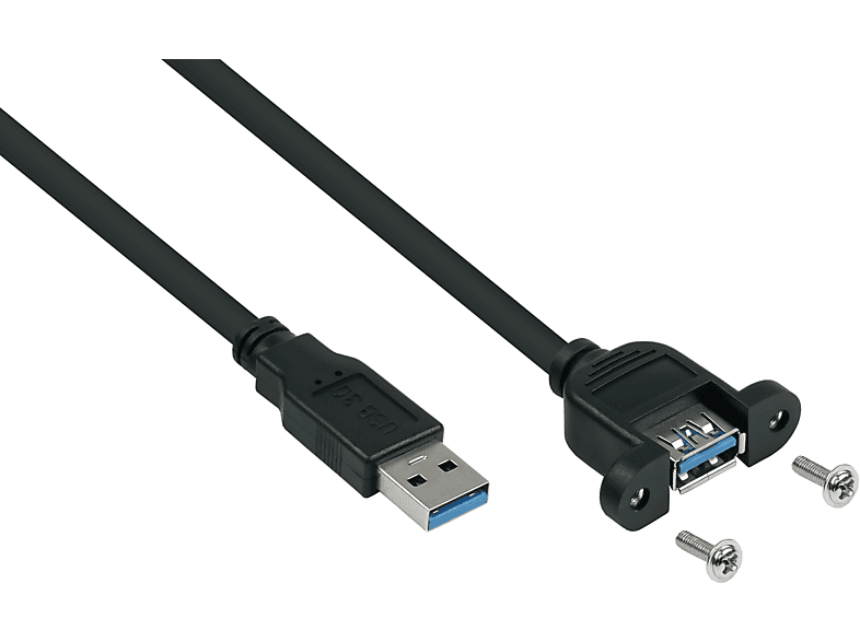 AWG24, AWG28 an Einbau-Verlängerung Buchse / 3.0 UL, A A,Premium, KUPFER, USB Stecker schwarz KABELMEISTER