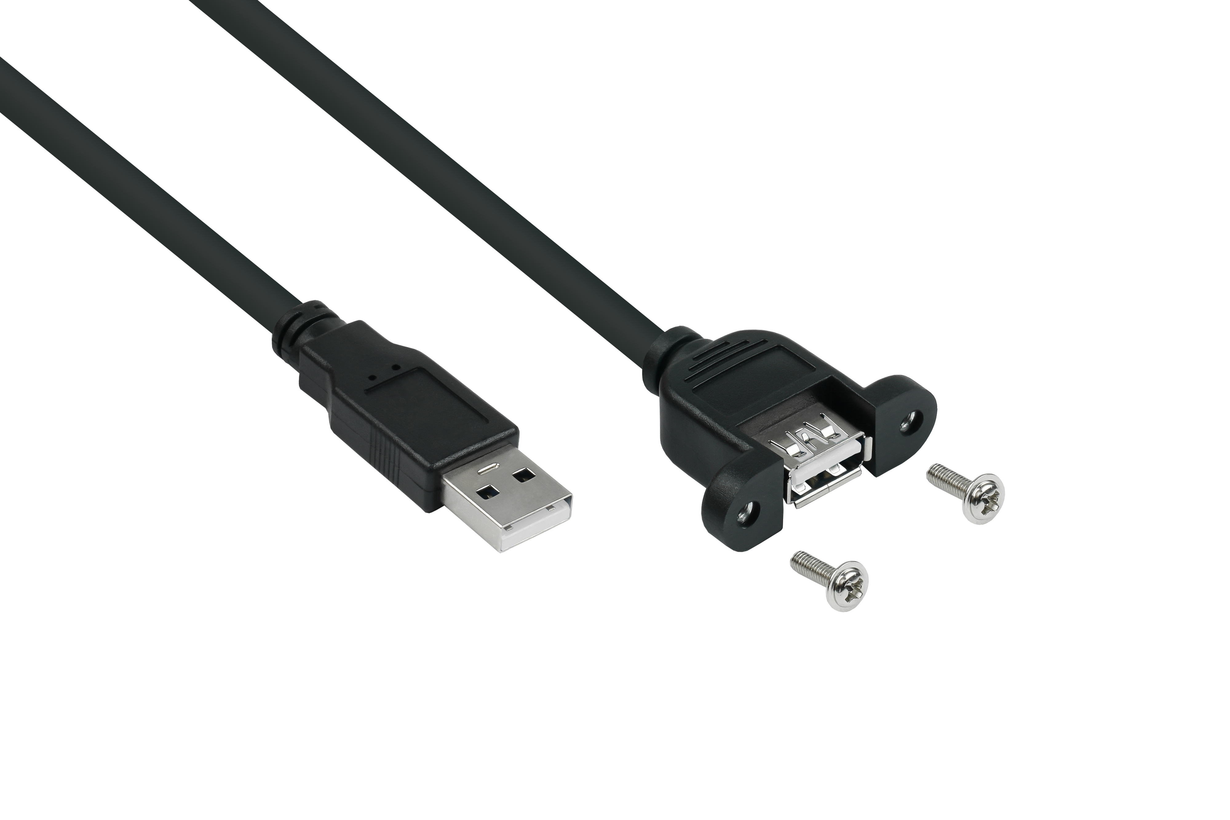 KABELMEISTER Stecker A KUPFER, an / USB Buchse A,Premium, schwarz AWG24, AWG28 Einbau-Verlängerung 2.0