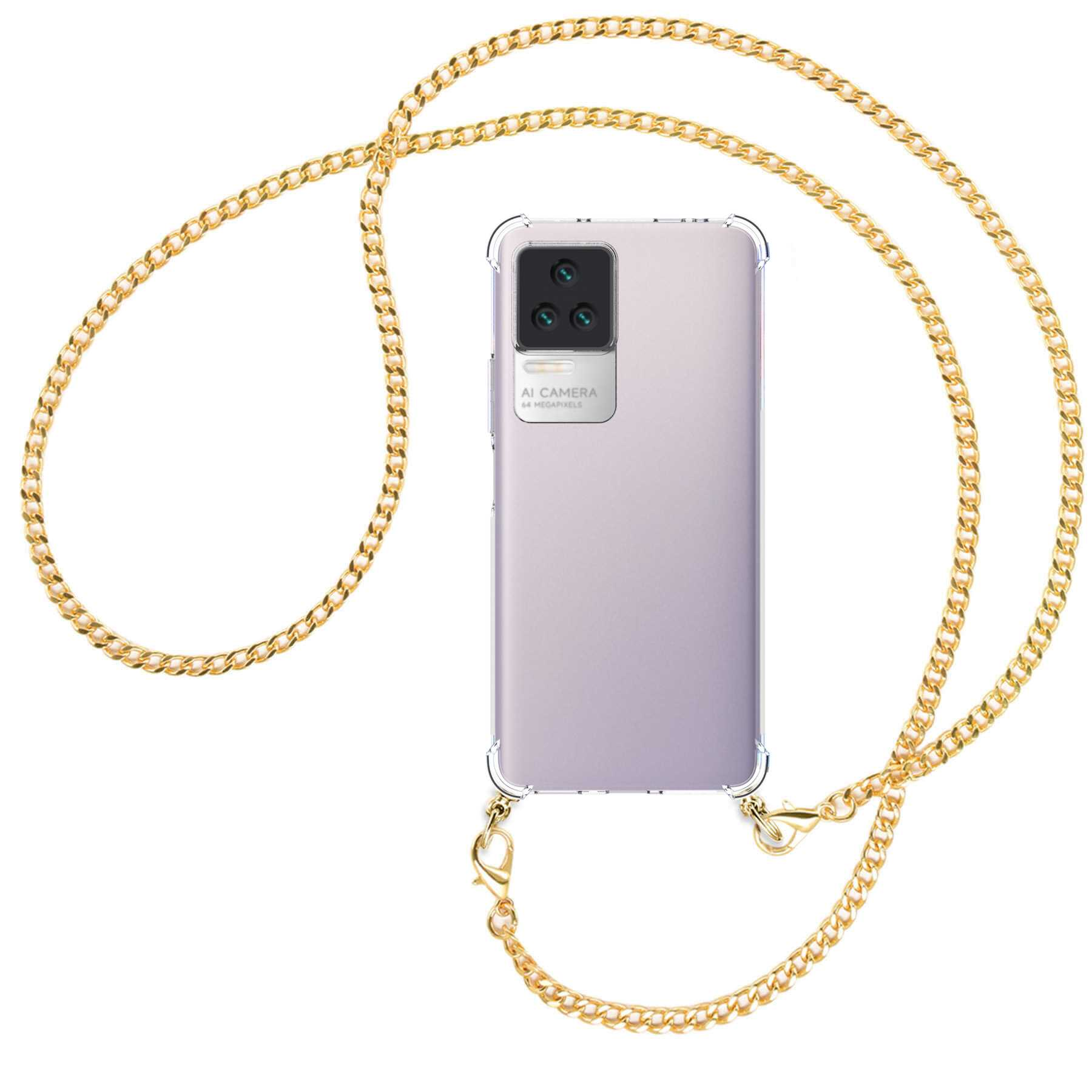 F4 MTB MORE Umhänge-Hülle Poco ENERGY Backcover, mit 5G, (gold) Metallkette, Xiaomi, Kette