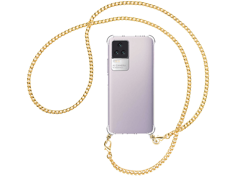 F4 MTB MORE Umhänge-Hülle Poco ENERGY Backcover, mit 5G, (gold) Metallkette, Xiaomi, Kette