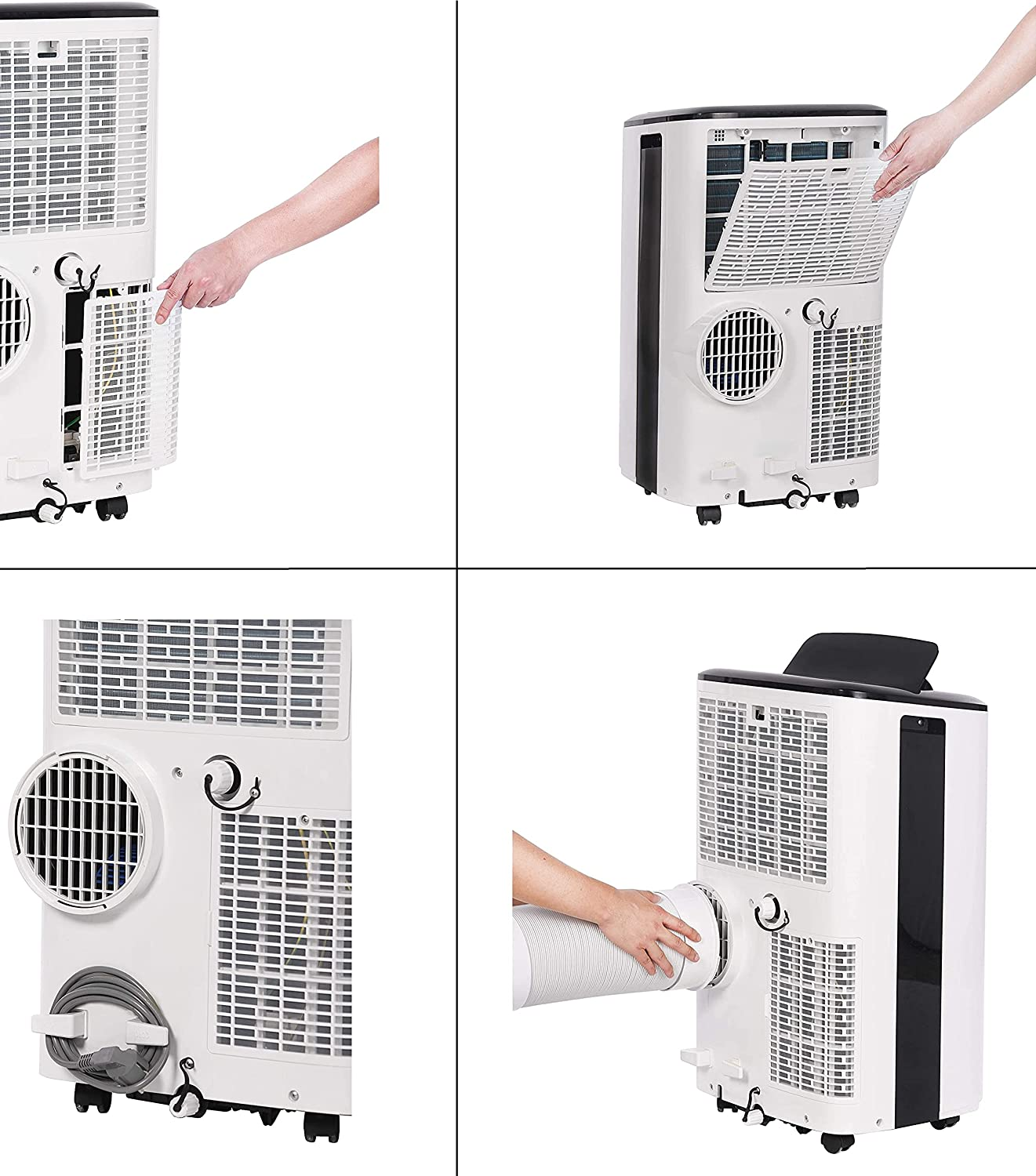 Klimaanlage wird montiert, mit an- und abgebauten Komponenten. Inklusive Hände einer Person.
