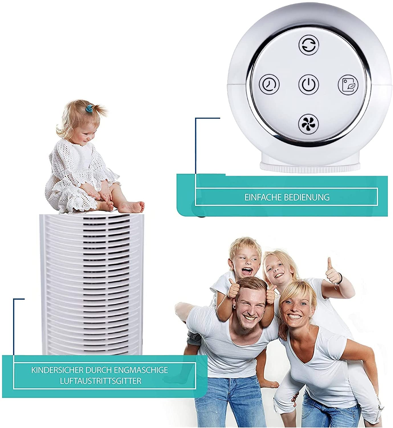 JUNG TVE26 Turmventilator mit Fernbedienung (50 Weiß Timer und Watt)