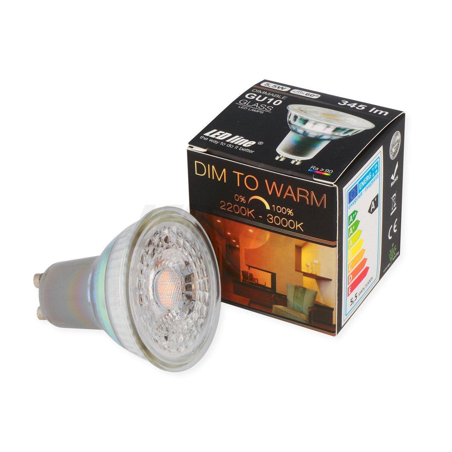 LED LINE Dimmbar Warmweiß Stück LED 345 GU10 - Lumen 2200 220-240V 10 Leuchtmittel LED 5,5W